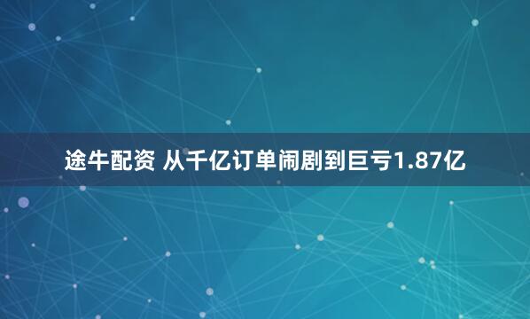 途牛配资 从千亿订单闹剧到巨亏1.87亿